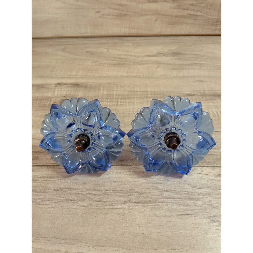 Pressed Cobalt Blue Sandwich Curtain Tie Backs Flower Shape PAIR